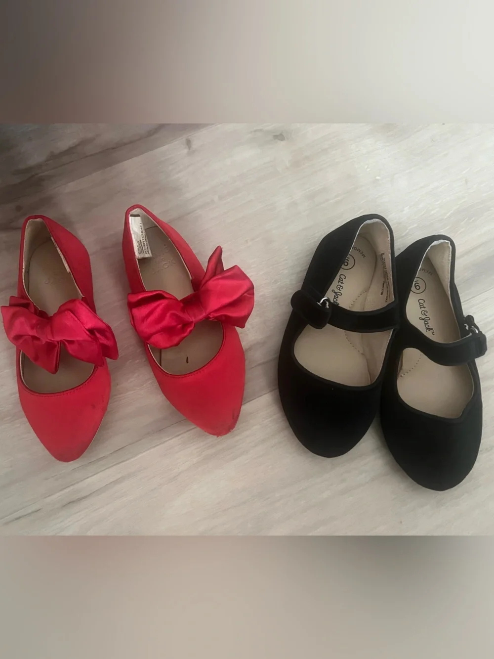 Janie & Jack Red Bow Mary Jane Flats and Cat & Jack Black Velvet Flats